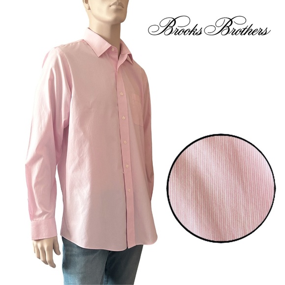 Brooks Brothers Dress Shirt Long Sleeve 100% Cotton Pale Pink White Stripe - Picture 11 of 16